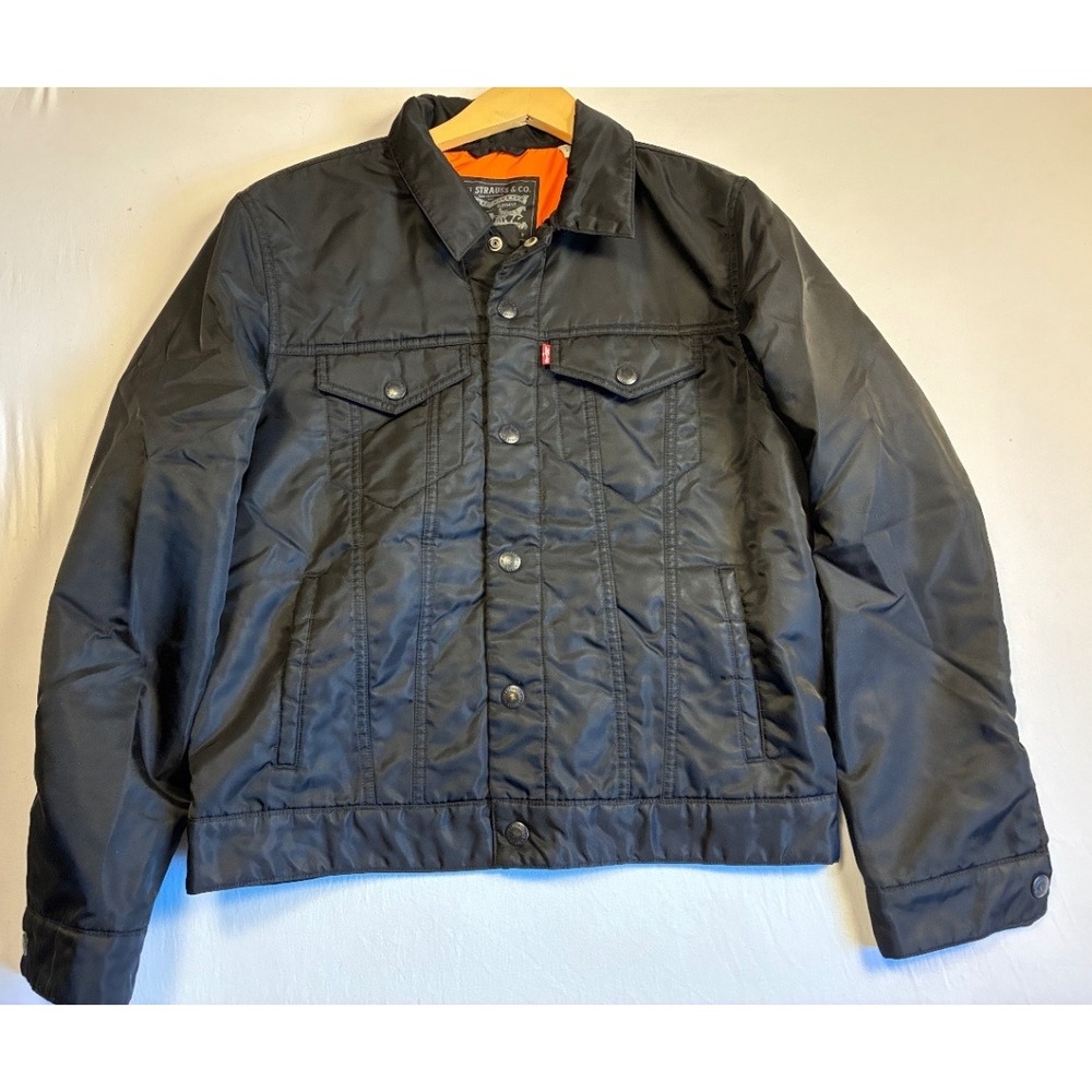 Levi's Men's Padded Trucker Jacket Small Black Relaxed Fit Quilted Buttons